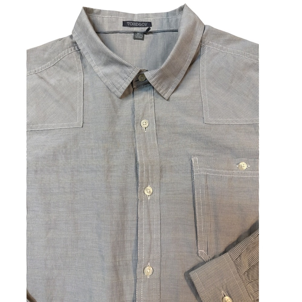 Toad&Co (Gray) Striped Button Down Shirt Mens XL Organic Cotton Blend